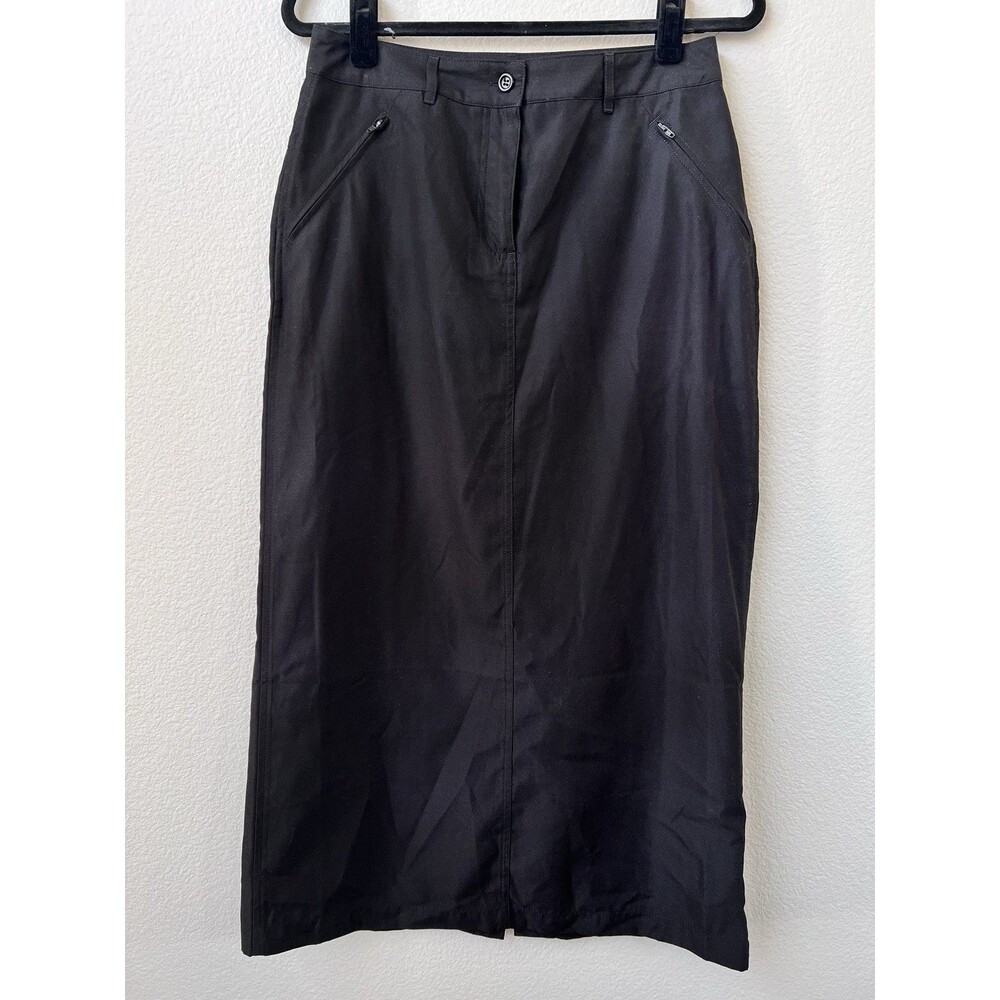 Christopher & Banks Black Midi Maxi Skirt Size 6 Zipper Pockets Slit Back Work